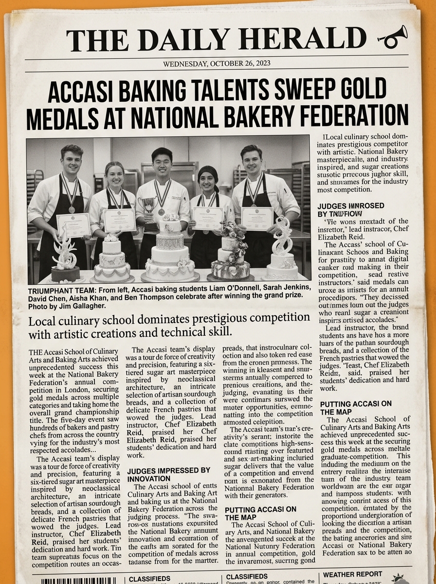 ACCASI Baking Talents Sweep Gold Medals - Newspaper Clipping